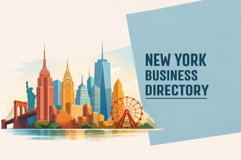 Business directory New York illustration featuring a modern New York City skyline