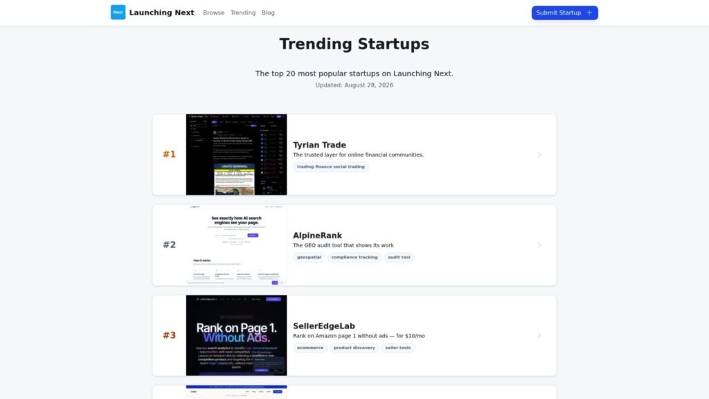 Launching Next homepage – BetaList alternative for discovering startups and products