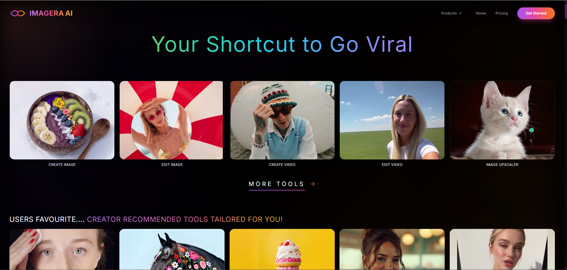 Imagera.ai all-in-one AI platform showcasing AI image generator, AI avatar video, and AI music creation tools