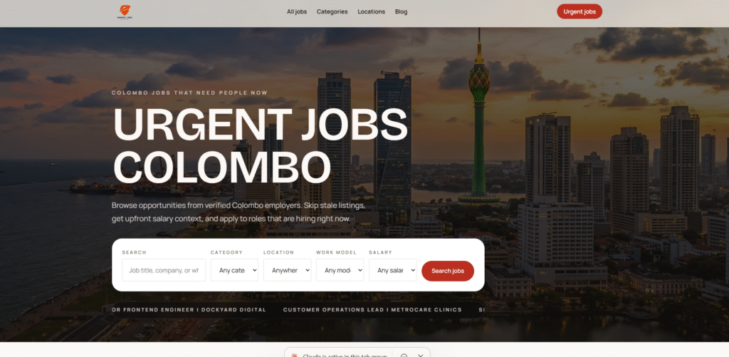 Colombo jobs platform showing urgent hiring opportunities in Sri Lanka