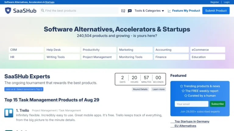 SaaSHub SaaS discovery platform - Product Hunt alternatives