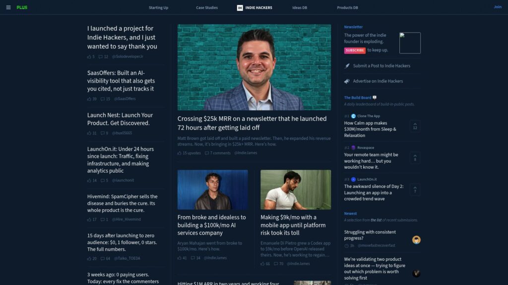 Indie hackers homepage – Product Hunt alternatives for discovering startups and products