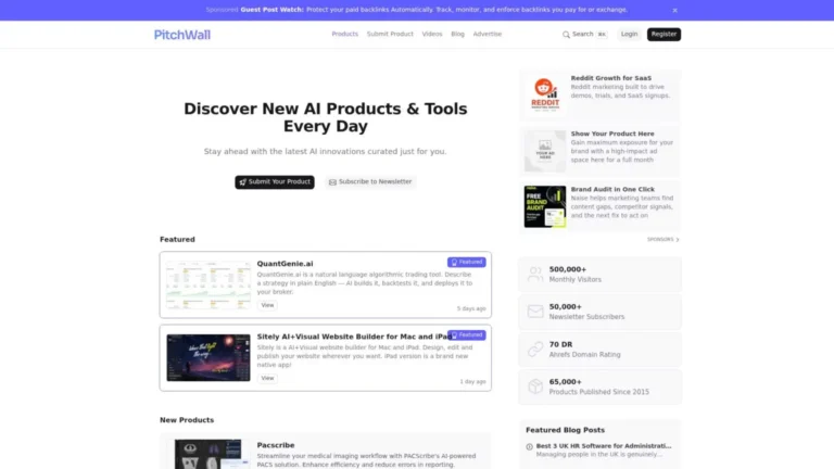 PitchWall product discovery platform - Product Hunt alternatives