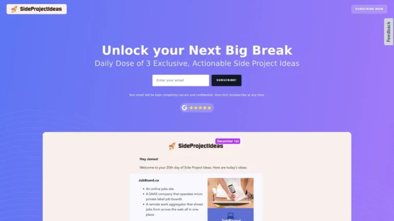 Side Project Ideas homepage – Product Hunt alternatives for discovering startups and products