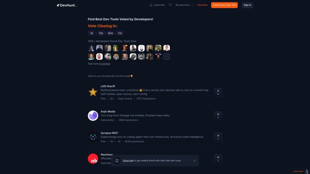 DevHunt homepage – product discovery platform for discovering startups, SaaS, and AI tools