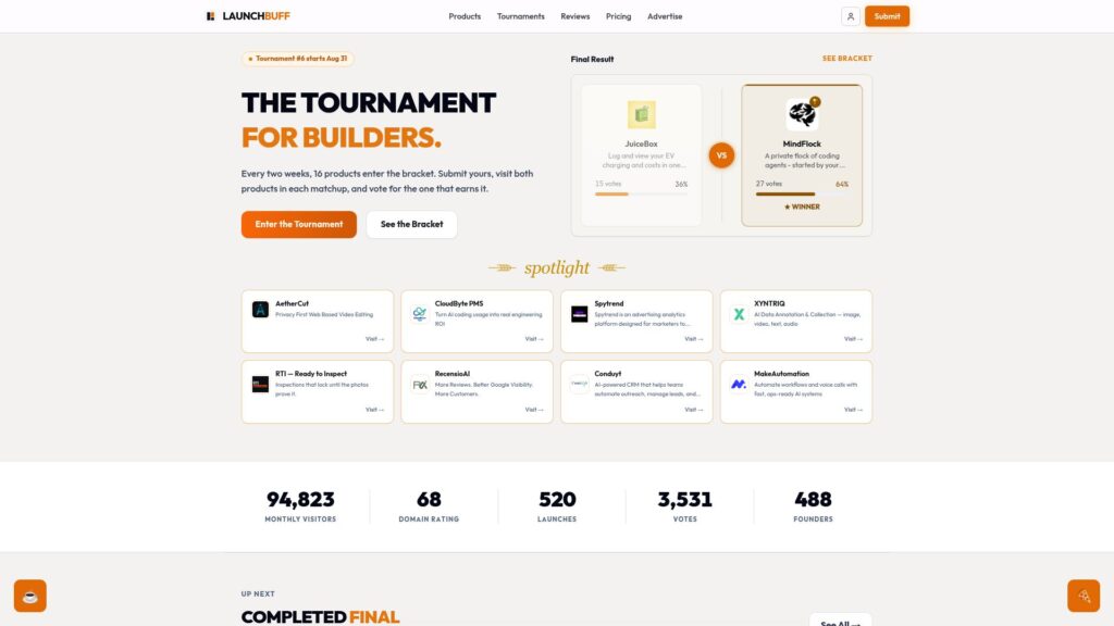 LaunchBuff homepage – product discovery platform for discovering startups, SaaS, and AI tools