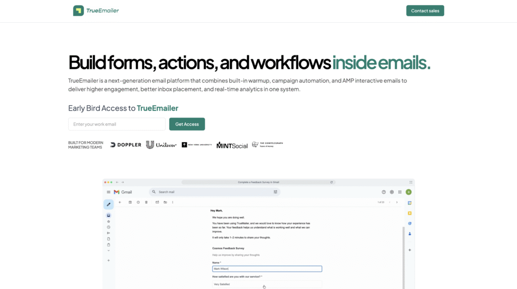 TrueEmailer platform interface as a modern email mailing software for interactive campaigns