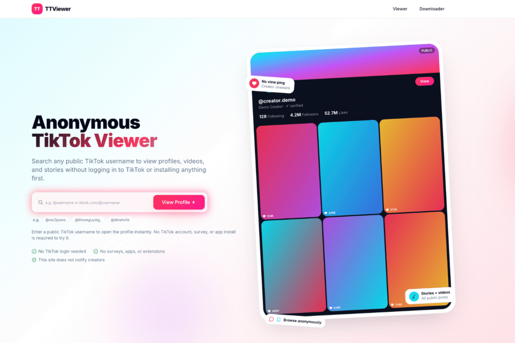 Anonymous TikTok viewer and TikTok downloader no watermark platform for viewing public TikTok profiles anonymously
