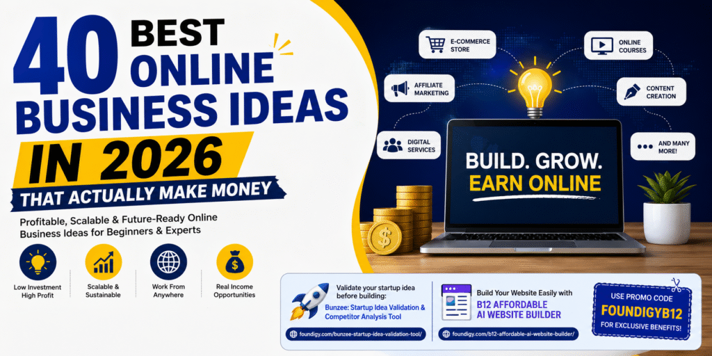 40 best Online business ideas in 2026 that actually make money including affiliate marketing, AI businesses, SEO, startups, and digital income opportunities.