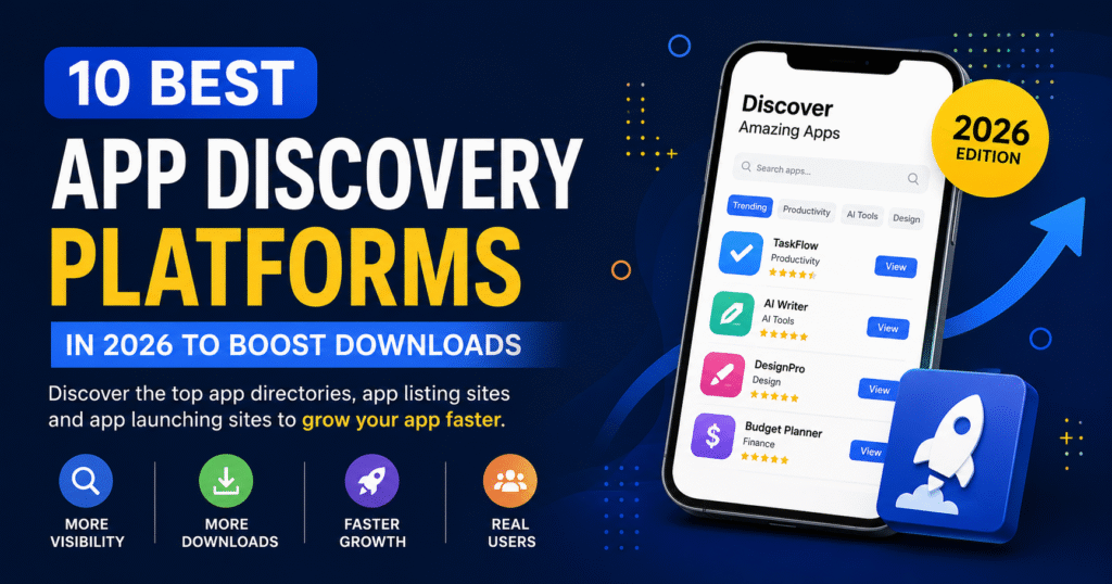 10 best app discovery platform banner showcasing top app discovery platforms in 2026 to boost downloads, visibility, and user growth