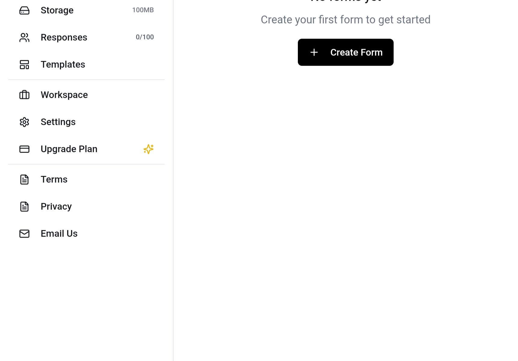 free unlimited online form builder dashboard with AI-powered form creation, customizable templates, and modern Notion-style interface