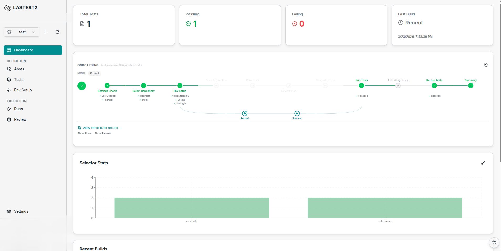 AI-powered visual regression testing dashboard showing automated UI screenshot comparison, Playwright-based testing workflows, and frontend bug detection for modern web applications using a free visual regression testing tool