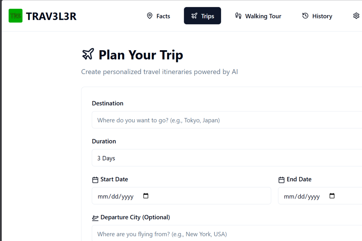 AI travel planner for personalized trip itineraries, self-guided tours, Google Maps routes, and travel weather checking