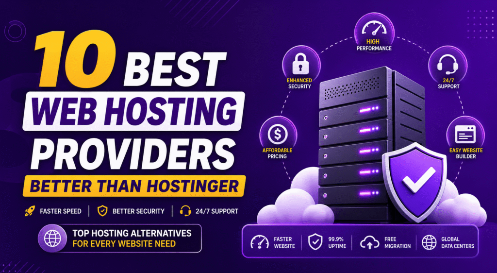10 best web hosting providers better than Hostinger offering faster speeds, better security, reliable uptime, and premium customer support.