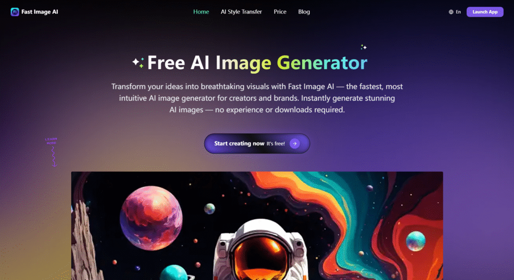 Fast Image AI – AI Ghibli Style Generator for creating Ghibli-inspired artwork, sketch-to-image conversions, and AI-generated images from text prompts