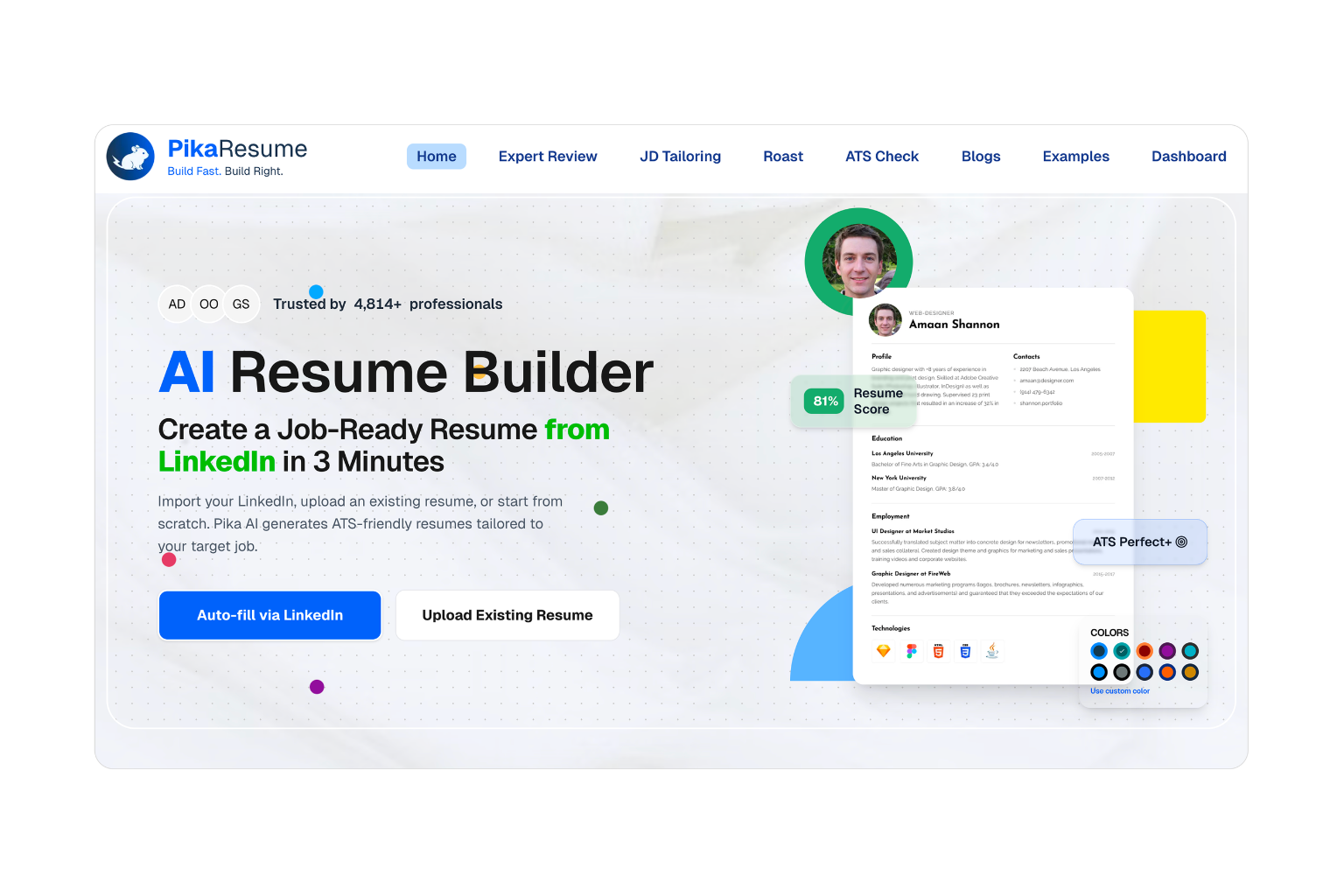 AI-powered LinkedIn resume builder with ATS resume optimization, resume score checker, resume PDF editor, and job description-based resume tailoring