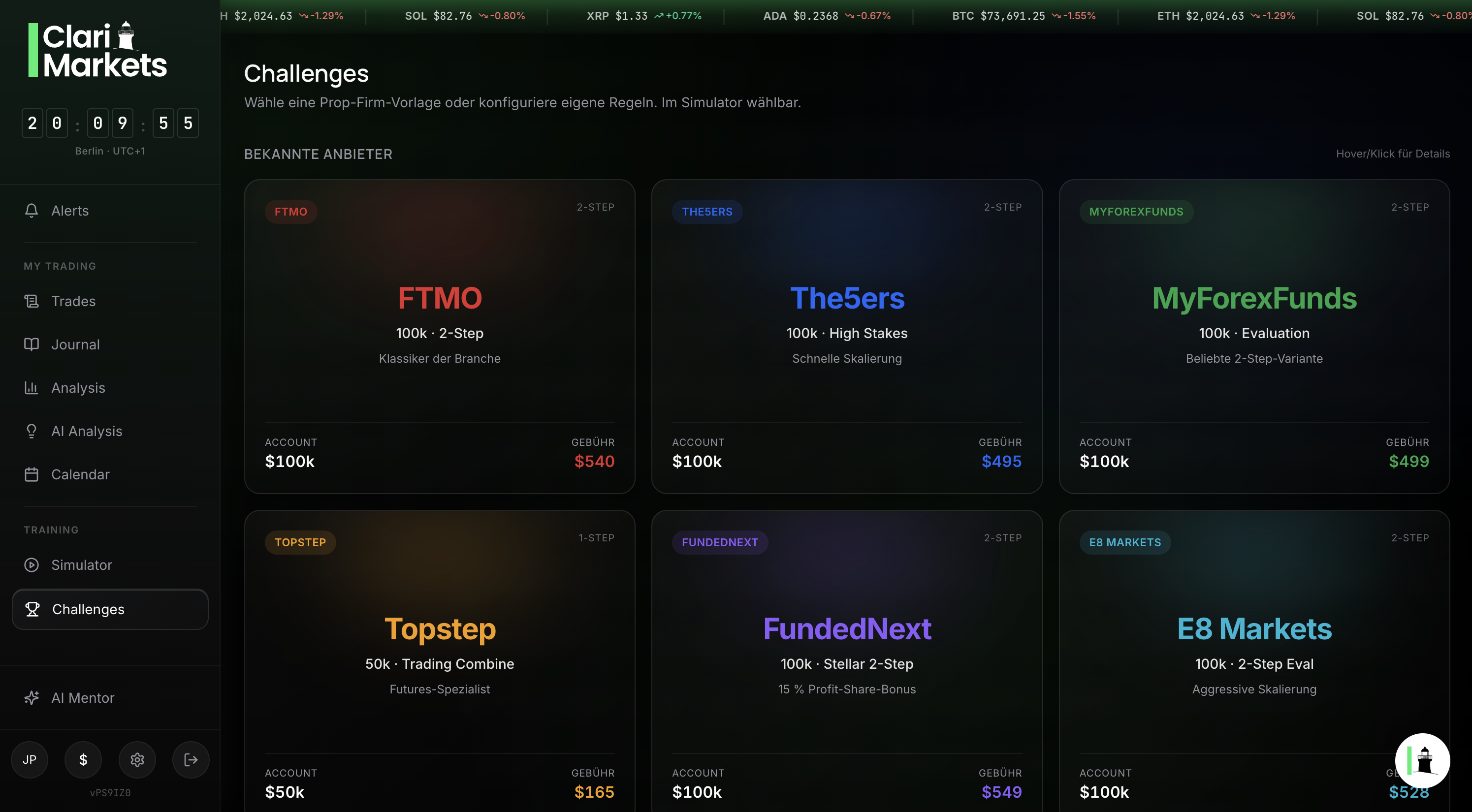 AI trading journal dashboard in ClariMarkets showing live portfolio tracking, AI trading assistant insights, trading analytics, and performance metrics for smarter trading decisions.