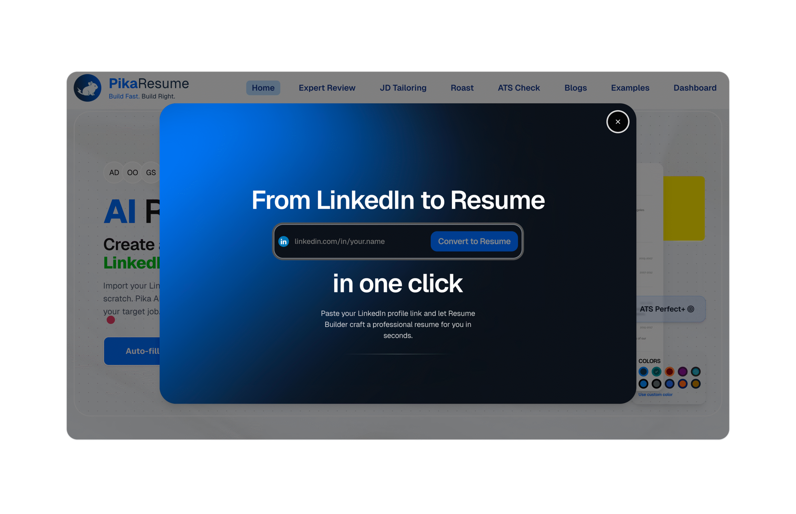 AI-powered LinkedIn resume builder with ATS resume optimization, resume score checker, resume PDF editor, and job description-based resume tailoring