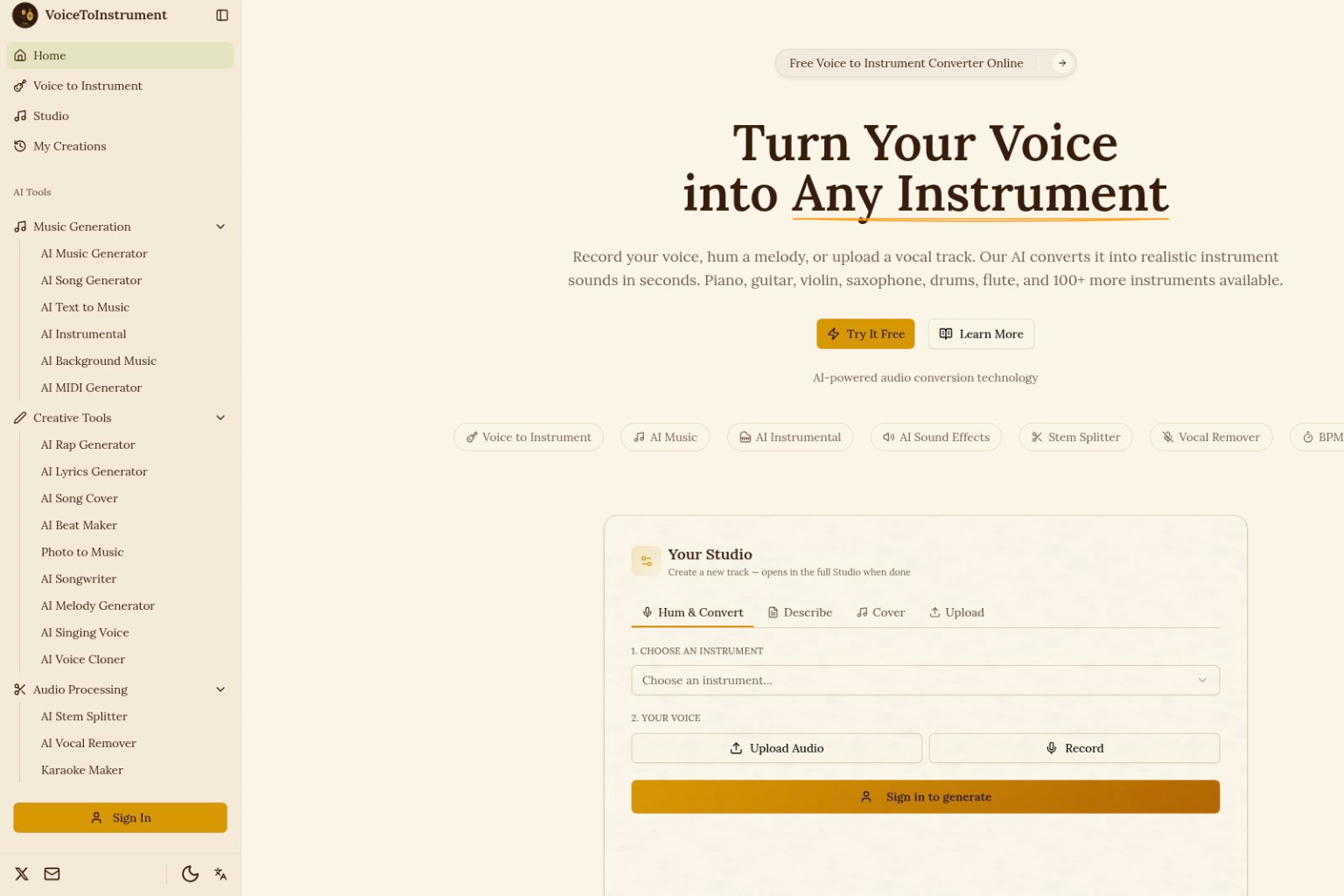 AI powered voice to instrument converter