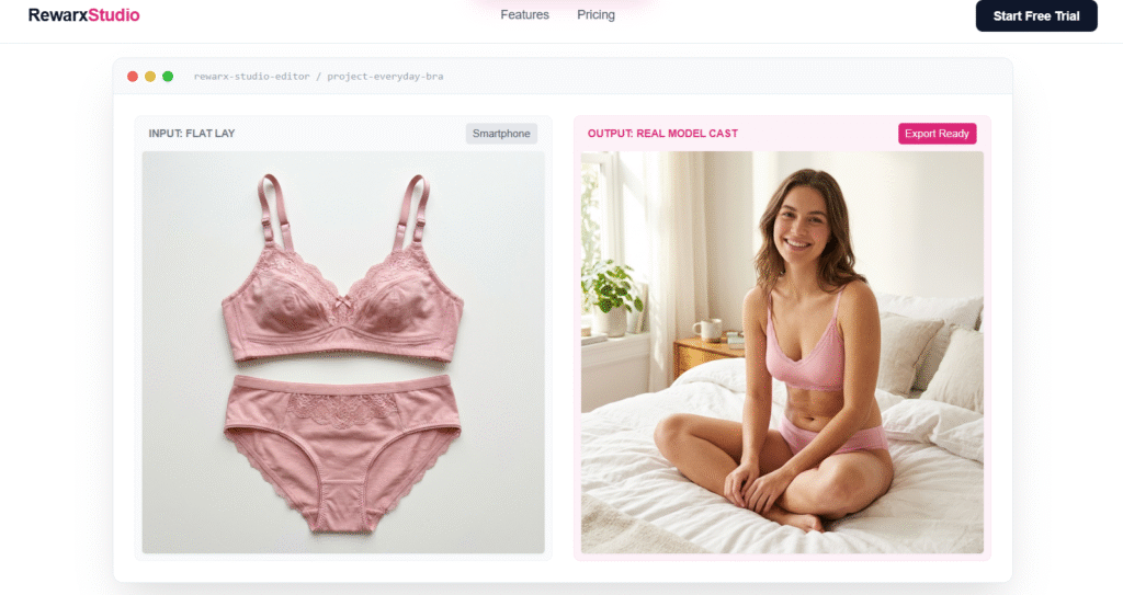 Rewarx Studio AI bikini model generator for realistic swimwear photography