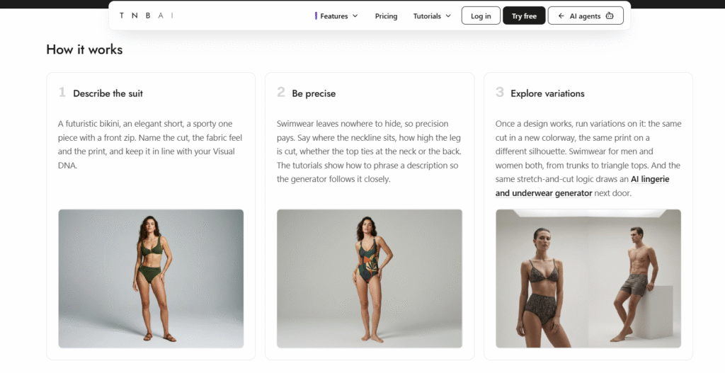 The New Black AI bikini model generator for creating swimwear designs on AI models