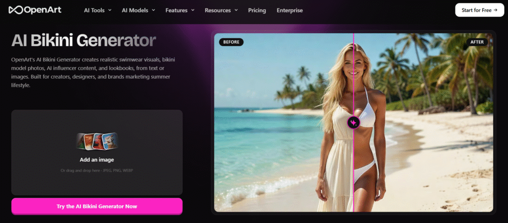 OpenArt AI bikini model generator creating creative bikini model images