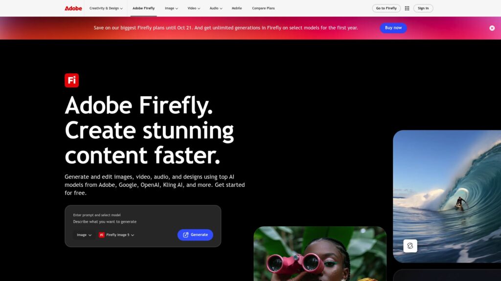 AI product photography tools — Adobe Photoshop and Firefly homepage