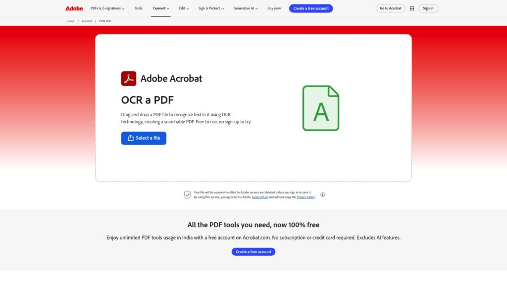 Adobe Acrobat: Best OCR software Adobe Acrobat interface