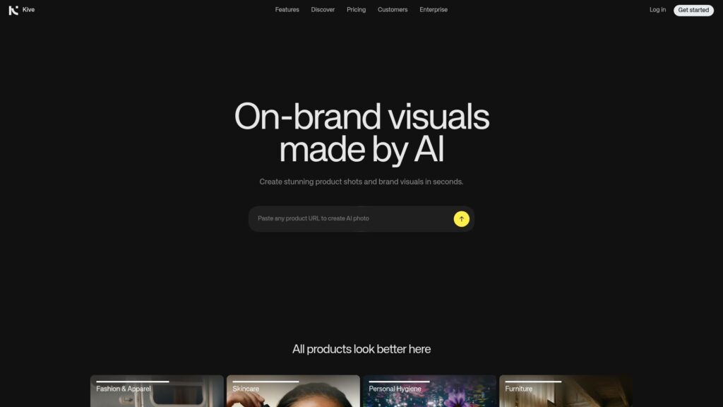 AI product photography tools — Kive homepage