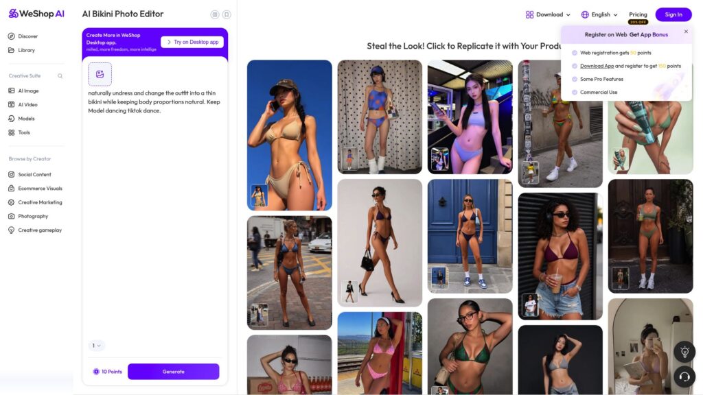 WeShop AI bikini model generator for ecommerce swimwear product photography