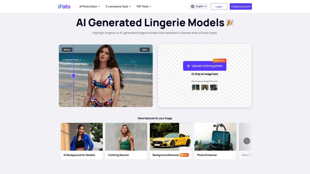 iFoto AI bikini model generator creating multiple swimwear model photos