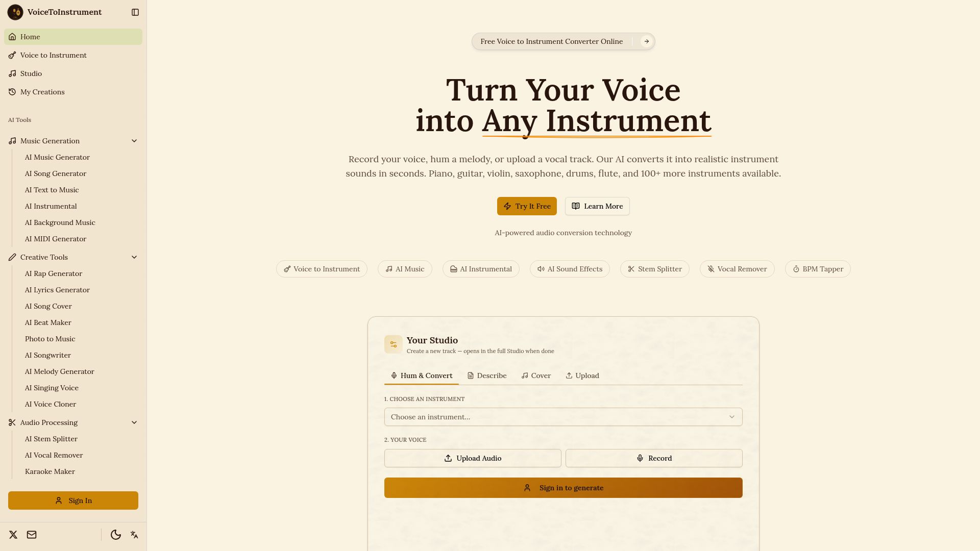 AI powered voice to instrument converter