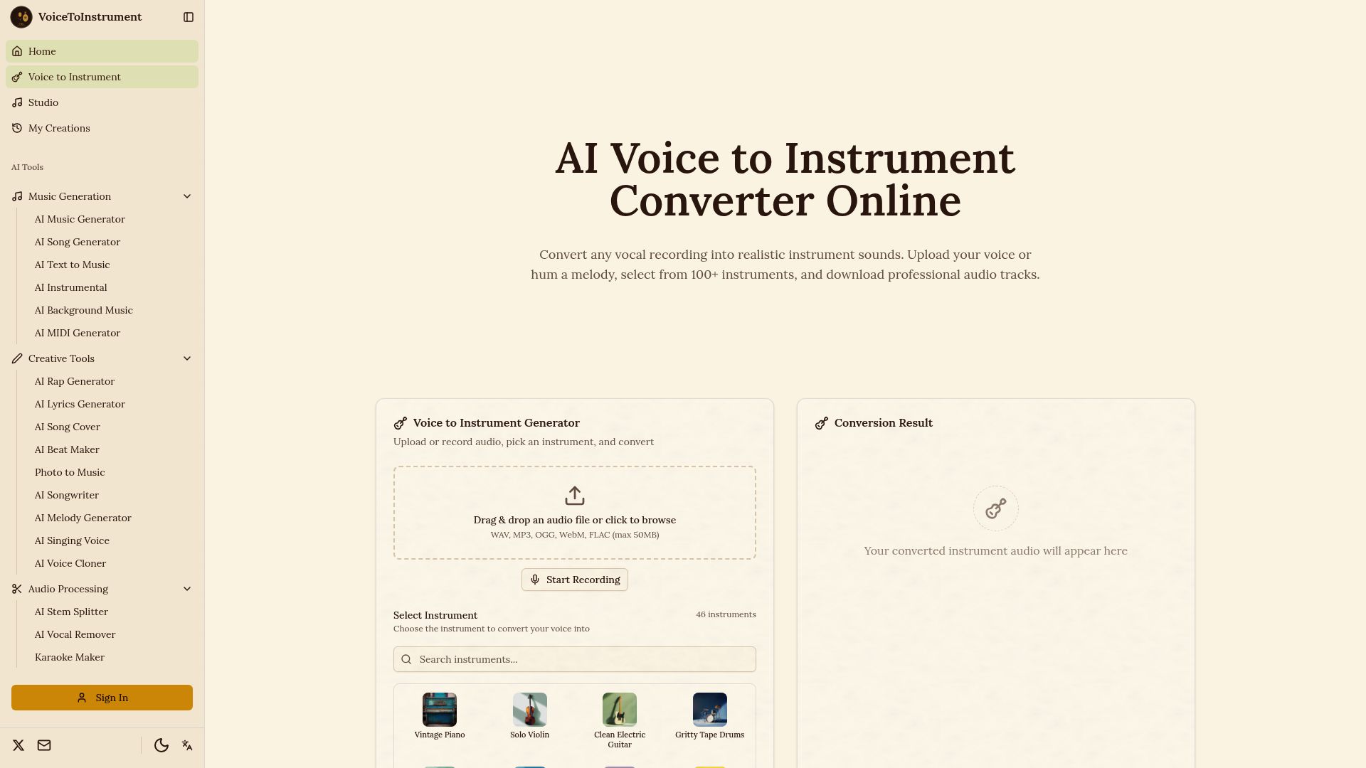 AI powered voice to instrument converter