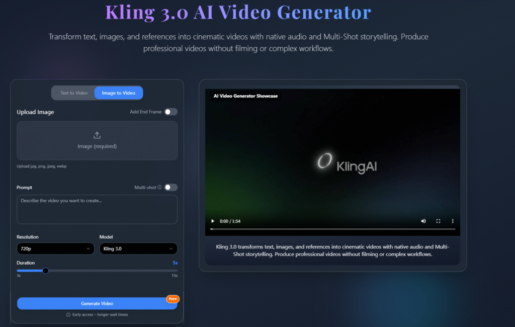 Kling 3.0 multi shot AI video generator for creating connected video scenes