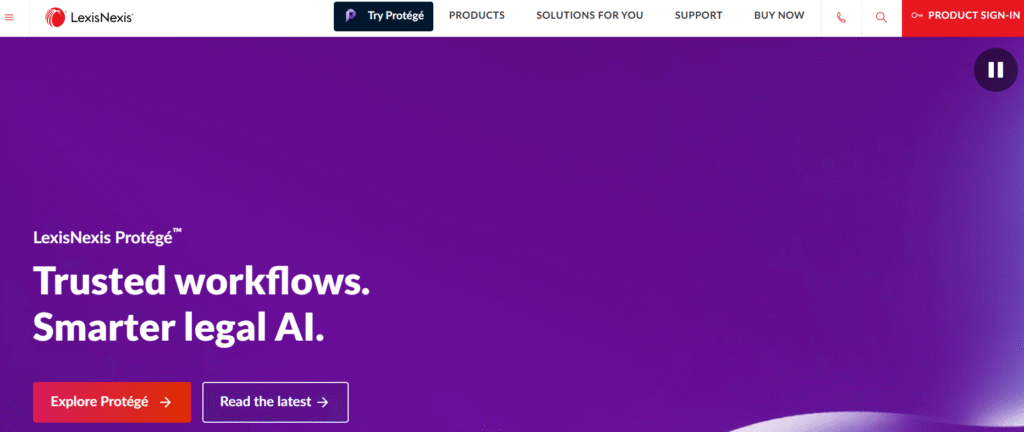 Lexis+ with Protégé AI legal assistant homepage