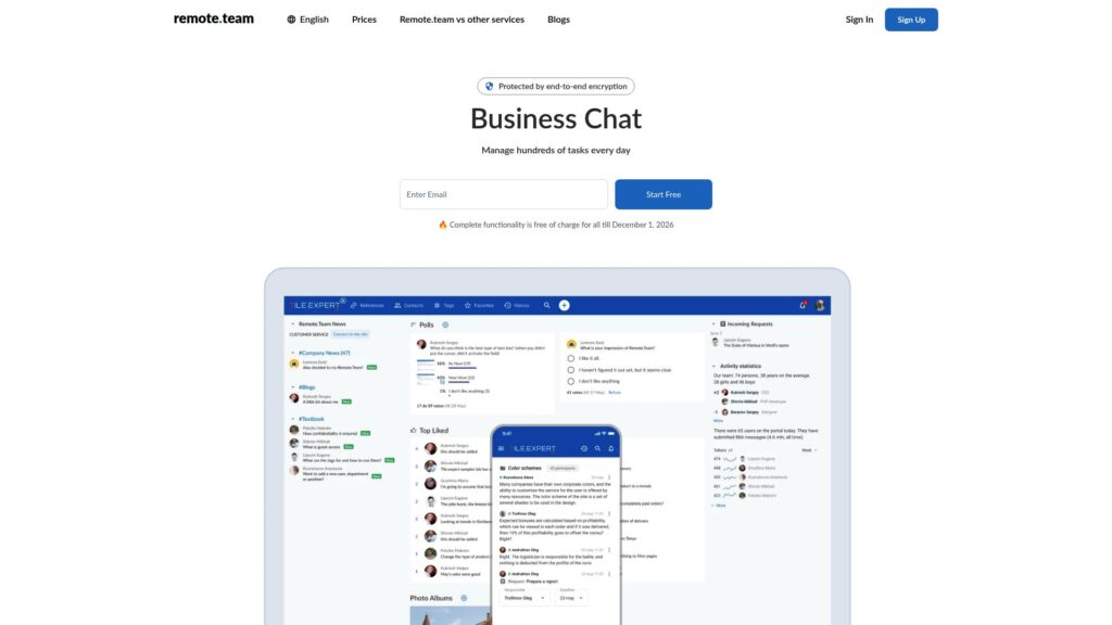 Remote.Team homepage showing a Slack alternative for team communication and task management