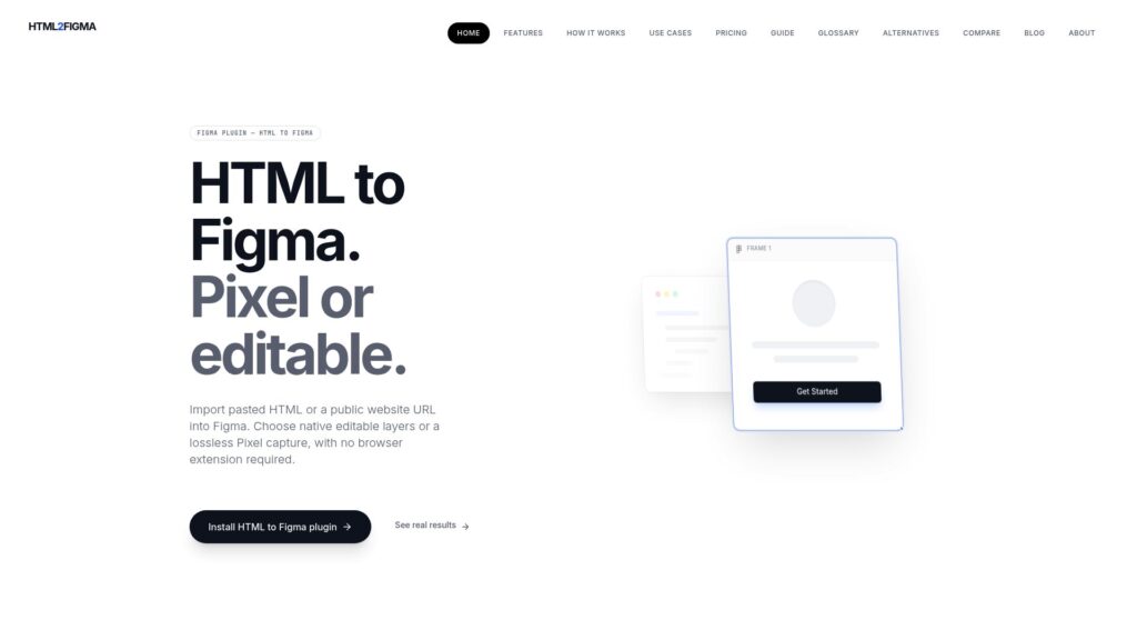 html2design homepage, an html.to.design alternative for importing websites and HTML into Figma