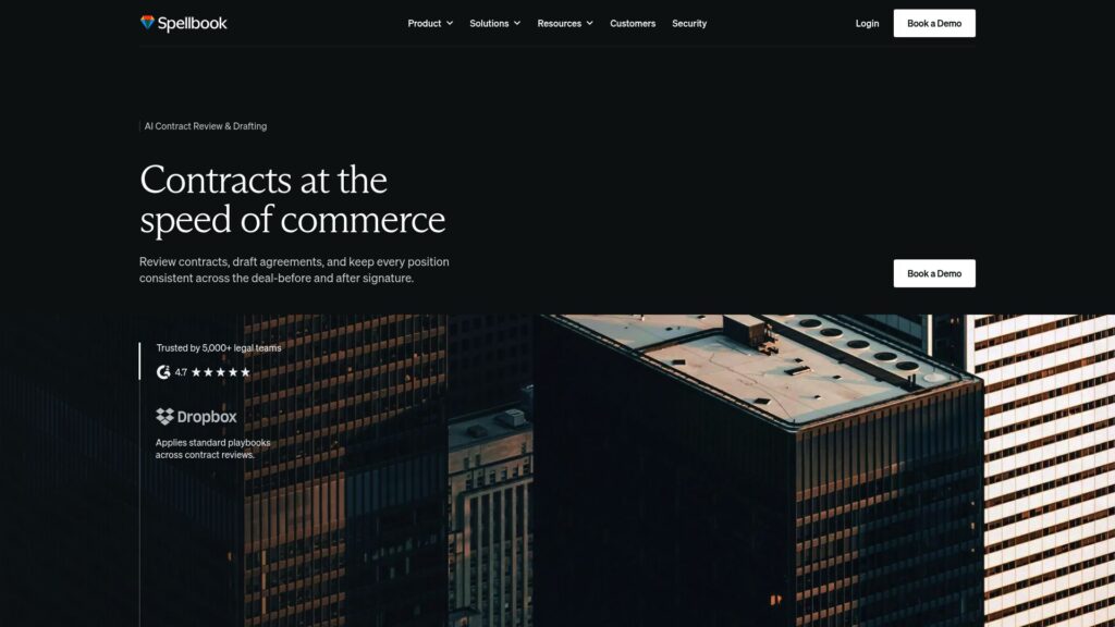 Spellbook AI legal assistant homepage for contract drafting
