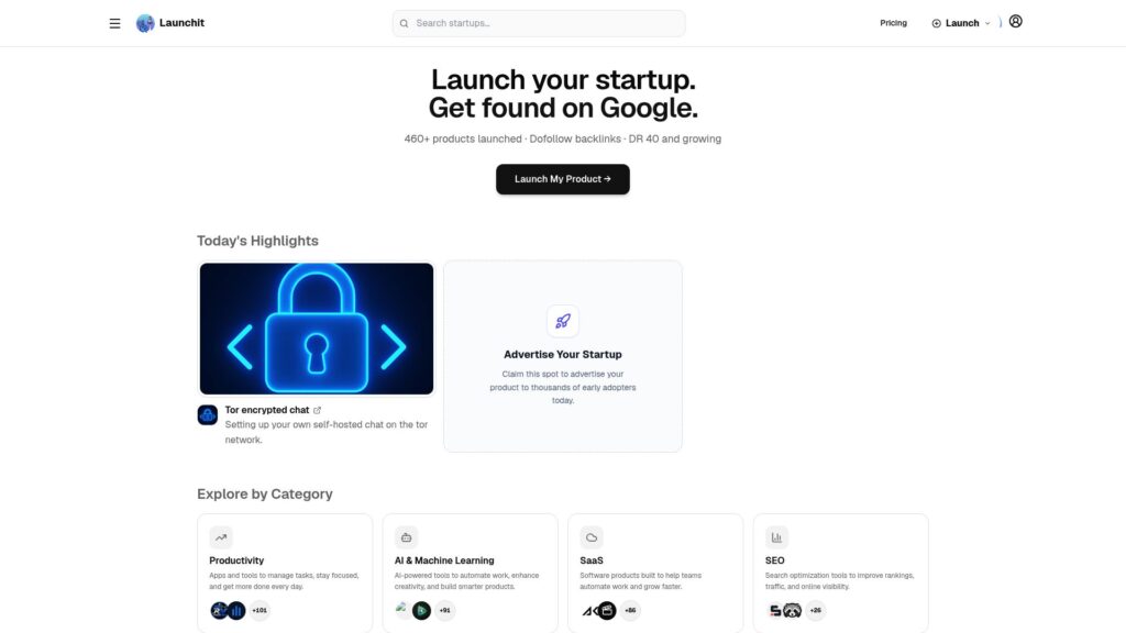 Launchit homepage – Launching Next alternative for startup launches