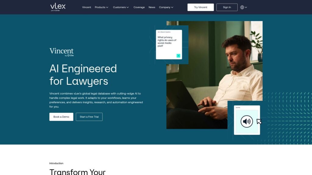 Vincent AI legal assistant homepage for legal research