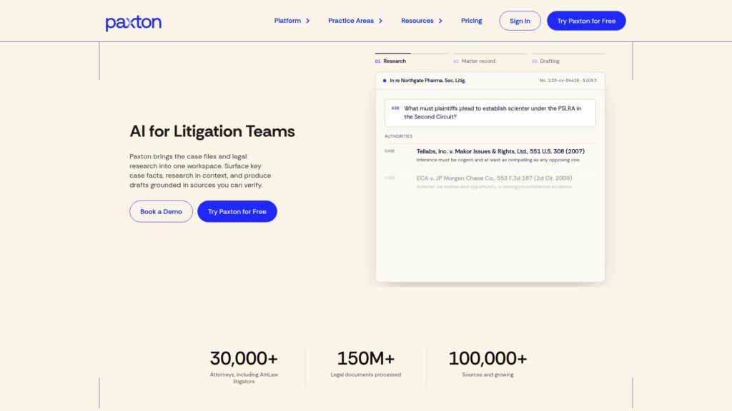 Paxton AI legal assistant homepage for lawyers