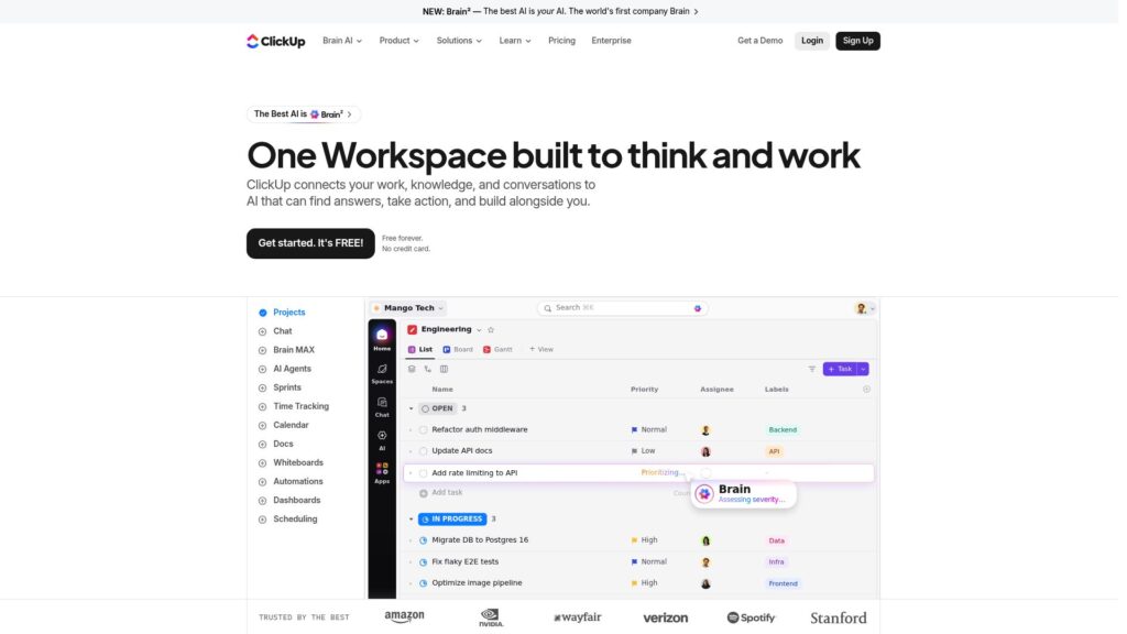 ClickUp Chat homepage showing team communication and project management, a Zoho Cliq alternative