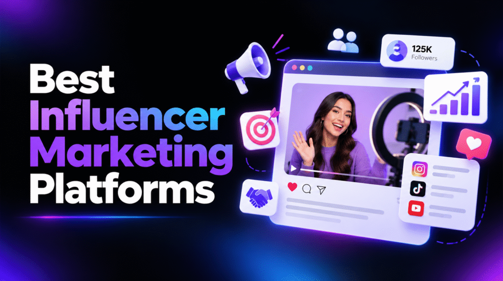 Best influencer marketing platforms for brands, featuring a creator campaign and social media engagement dashboard.