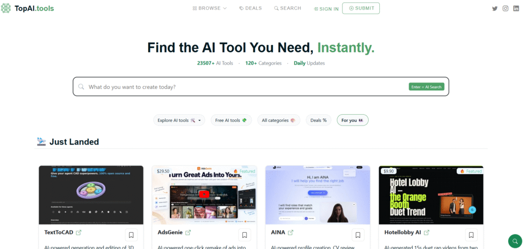 TopAI.tools platform to submit your AI tool and reach new users