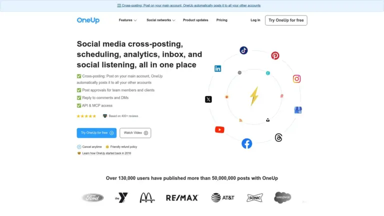 OneUp as a Repurpose.io alternative for automatic social media cross-posting