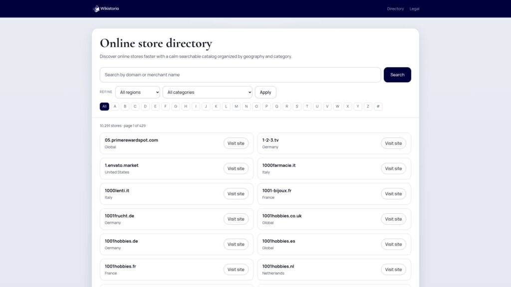Wikistoria e-commerce store directories listing