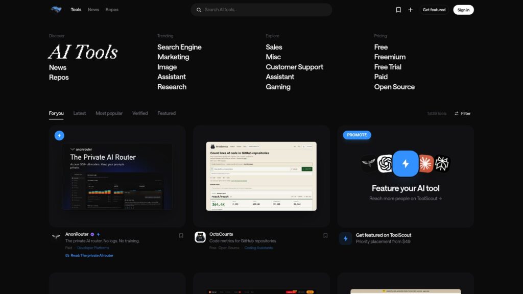 ToolScout.ai platform to submit your AI tool and get discovered