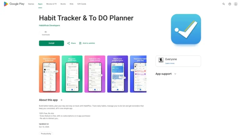 HabitPlus habit tracker app for tracking daily habits, setting reminders, and managing to-do lists