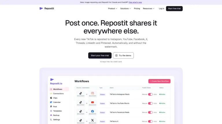 Repostit among the best Repurpose.io alternatives for automatic video reposting
