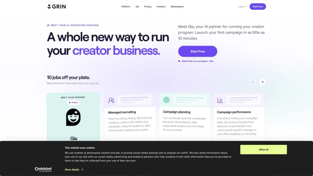 GRIN influencer marketing platform for creator campaigns